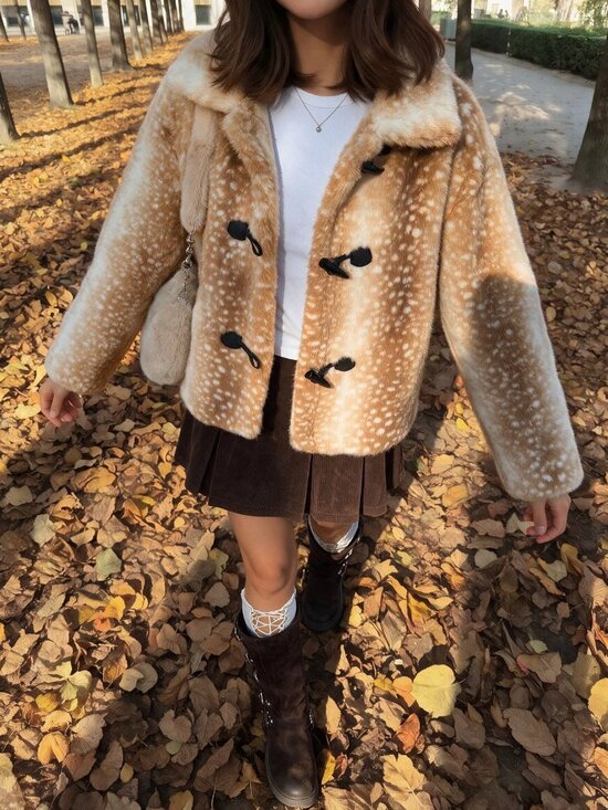Jackets & Blazers - Multicolor Casual Women's Animal Print Faux Fur Coat With Horn Buttons